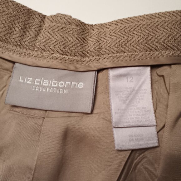Liz Claiborne Trouser Pants Size 12 High Rise Tapered Leg Beige Herringbone - Picture 5 of 9